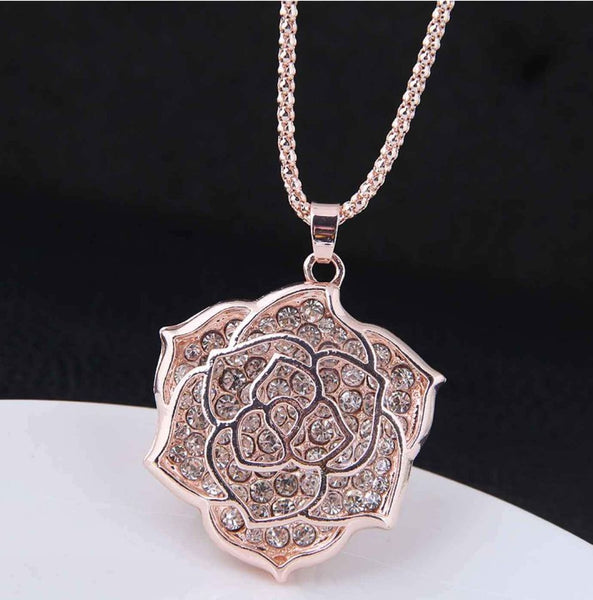 Extra Long Rose Gold Flower Necklace