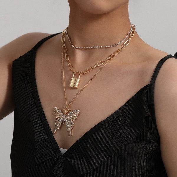 Butterfly & Lock Pendant Necklace