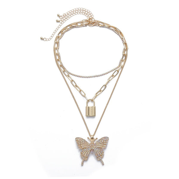 Butterfly & Lock Pendant Necklace