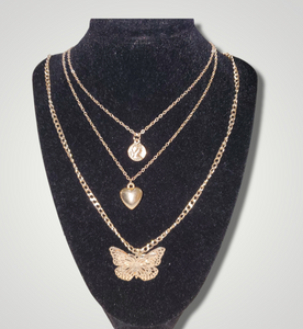 Layered Necklace w/Heart & Butterfly Pendant