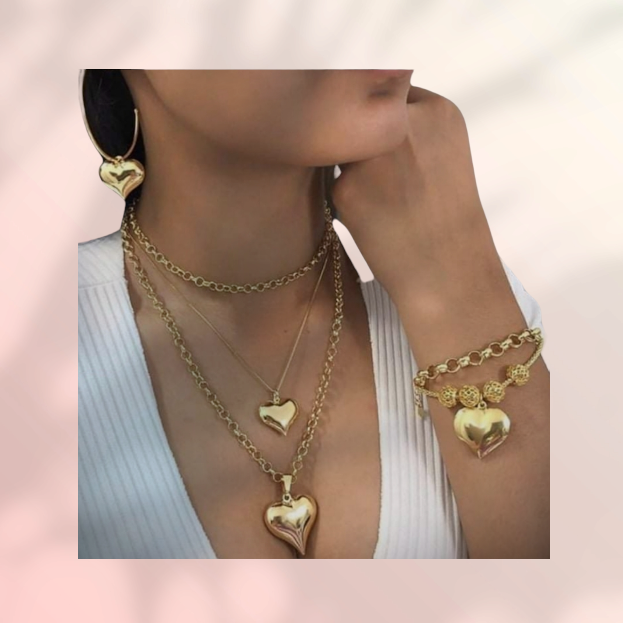 3 Piece Heart Necklace & Bracelet Set